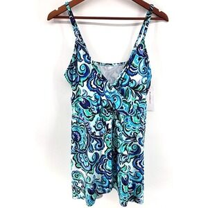 Liz Claiborne Tropicana Paisley Swimdress Size 16 One Piece Swimsuit Modest NEW